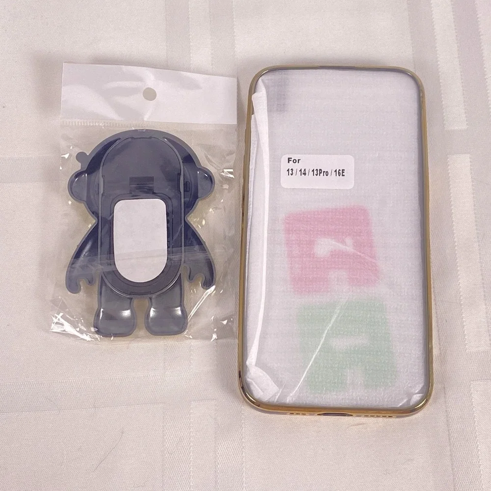 iPhone 16E black/gold Phone case with Astronaut kick stand